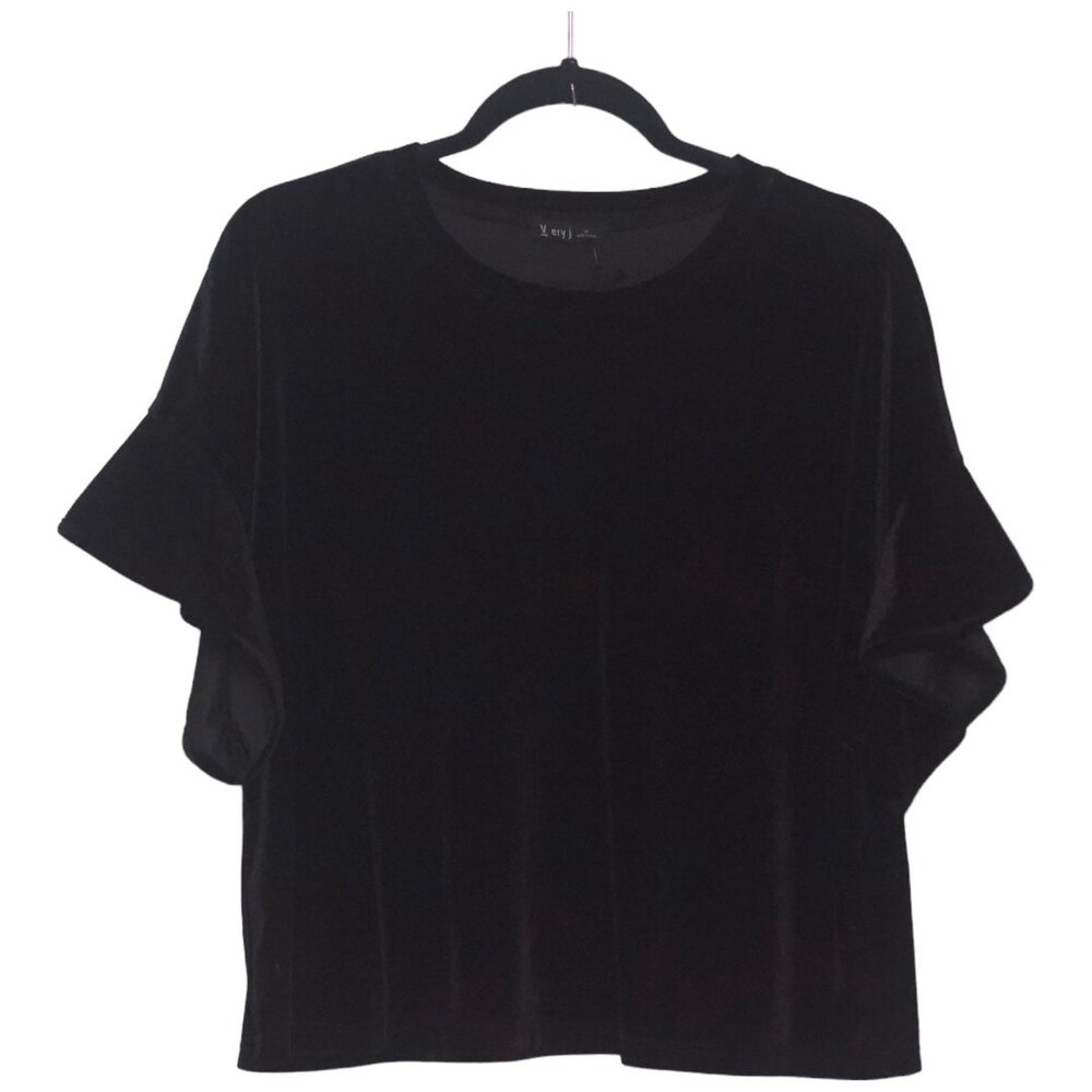 Very J Black Velvet Ruffle Sleeve Blouse size M Holiday Christmas Winter